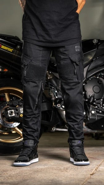 Ride Rich Unit 16 Armoured Denim Cargo Motorcycle Joggers - Black